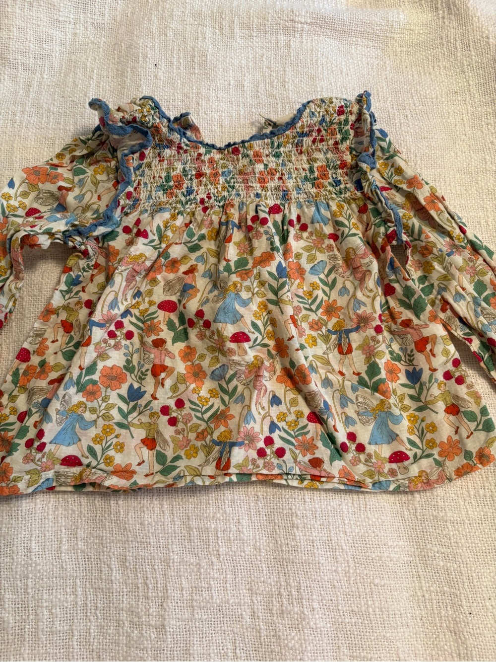 Mini Boden Kids Floral & Fairy Print Long-Sleeve Top - Multicolor size 3-4